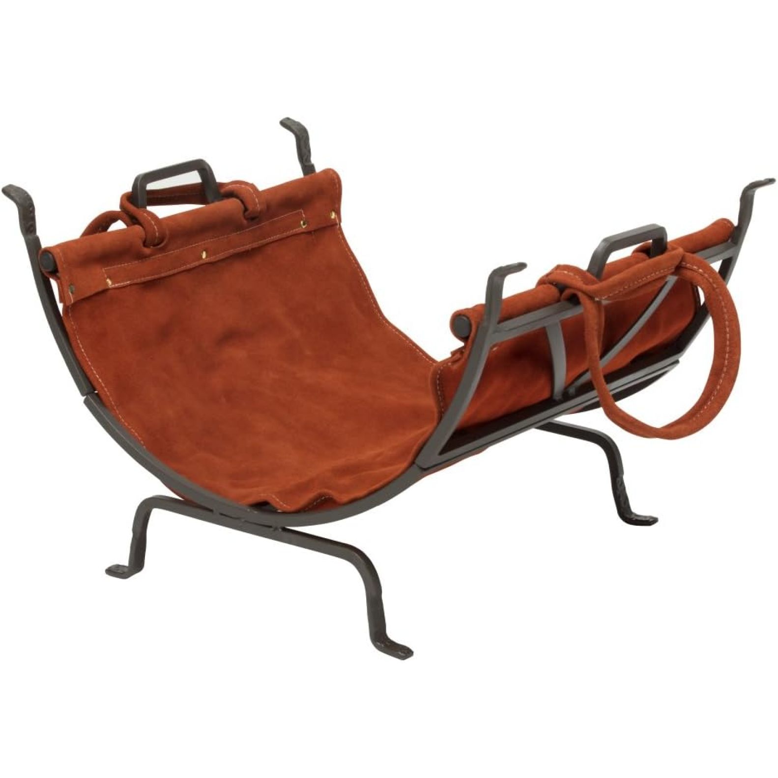 ZQRPCA Olde World Iron Log Holder with Suede Leather Carrier