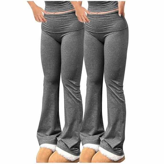 ZQUUVOU 2 Pack Women's Yoga Pants Bootcut Flare Leggings Tummy Control High-Waisted Workout Sports Casual Long Pants Dark Gray