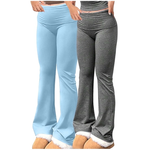 ZQUUVOU 2 Pack Women's Yoga Pants Bootcut Flare Leggings Tummy Control High-Waisted Workout Sports Casual Long Pants Gray C
