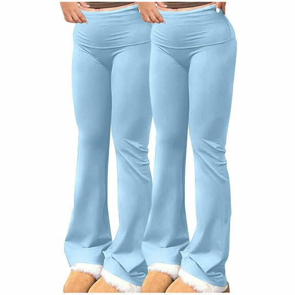 ZQUUVOU 2 Pack Women's Yoga Pants Bootcut Flare Leggings Tummy Control High-Waisted Workout Sports Casual Long Pants Light Blue A