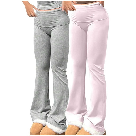 ZQUUVOU 2 Pack Women's Yoga Pants Bootcut Flare Leggings Tummy Control High-Waisted Workout Sports Casual Long Pants Pink B