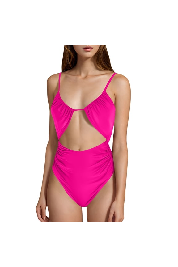 2 Piece Triangle Bikini Sets for Women String Bathing Suit High Waist Bikini Bottom Swimsuit Trendy Beachwear Hot Pink