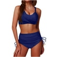 thumbnail image 1 of Zwiiyzr 2 Piece Womens High Waisted Bikini Sets Drawstring Crisscross Tie Back Bathing Suit Swimwear (Navy,S), 1 of 5