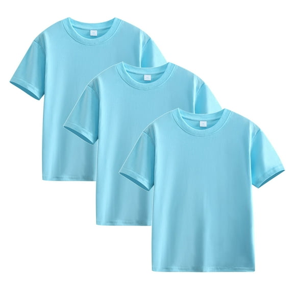 ZQUUVOU 3 Pack Girls Shirts Short Sleeve Shirt Girls T Shirts Soft Cotton Basic Tees Kids Tshirts Solid Summer Top T-Shirt Blue