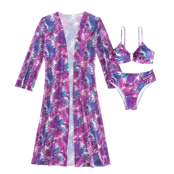 ZQUUVOU 3 Piece Swimsuits Women Bikini Sets with Cover Up Halter Bathing Suit Set Cutout Coverup (B-Purple,XL)