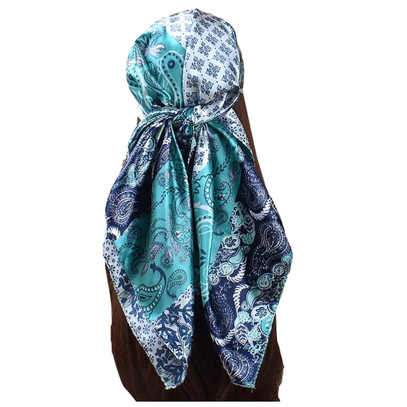ZQUUVOU 35” Large Square Satin Head Scarf for Women Silk Like Cashew Fashion Print Head Wrap Shawl Beach Hair Wrapping Blue