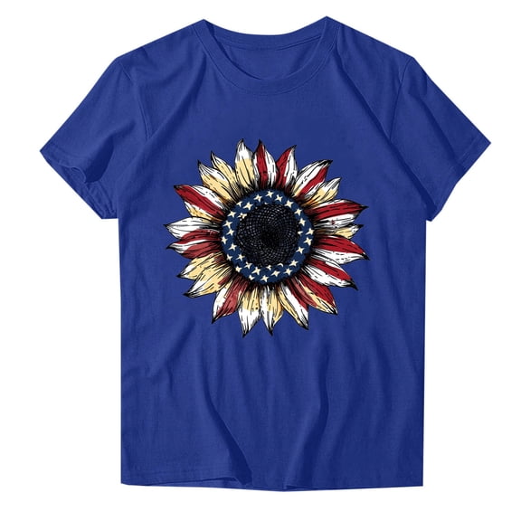 ZQUUVOU 4Th Of July Shirts Women Button Henley V Neck Short Sleeve Patriotic Tops American Flag Tee Tops Blue (M)