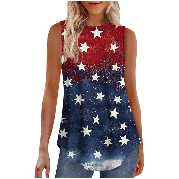 ZQUUVOU 4Th Of July Tank Tops Printed Sleeveless Round Neck Pullover Casual Tank (Blue,M)