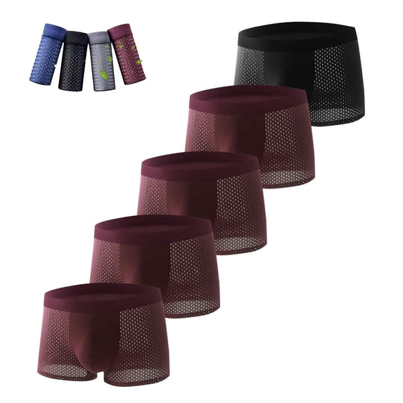 ZQUUVOU 5 Pack Mens Plus Size Underwear Pack Boxer Briefs Solid Color Breathable Briefs (Burgundy,4XL)