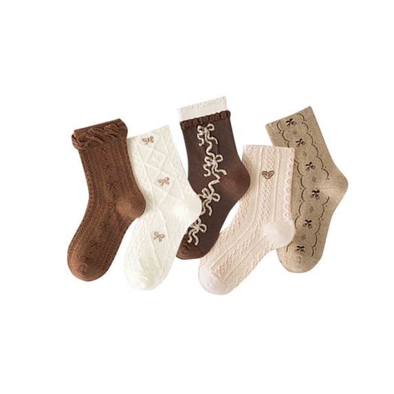 ZQUUVOU 5 Pairs Children's Kids Socks Pattern Multicolor Breathable Socks Fall and Winter Fashion Casual Basic Socks Khaki A