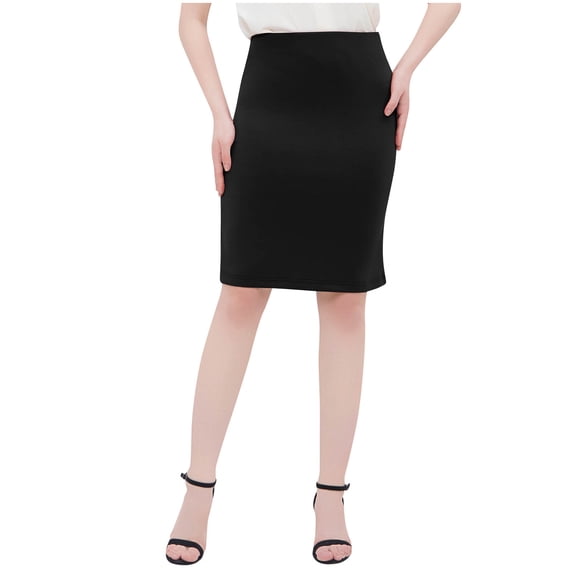 ZQUUVOU A Line Pencil Skirt for Women Solid Color High Waist Elegant Bodycon Summer Knee Length Casual Skirt Black