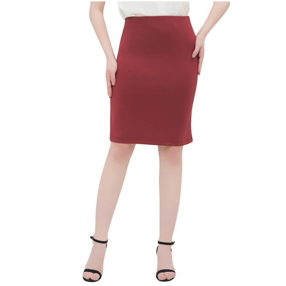 ZQUUVOU A Line Pencil Skirt for Women Solid Color High Waist Elegant Bodycon Summer Knee Length Casual Skirt Burgundy