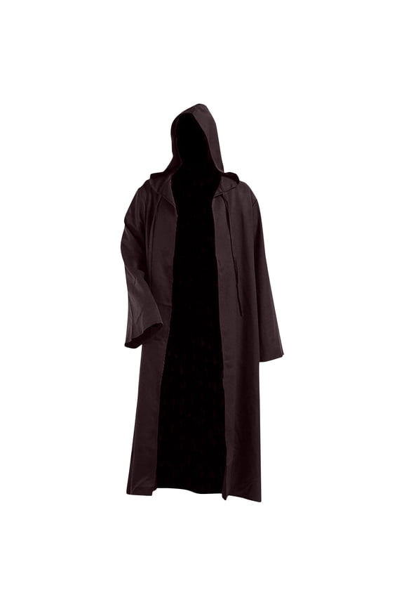 Adult Halloween Theme Tunic Hooded Robe Men Knight Cloak Fancy Cool Role Play Clothes Cape Coat Coffee