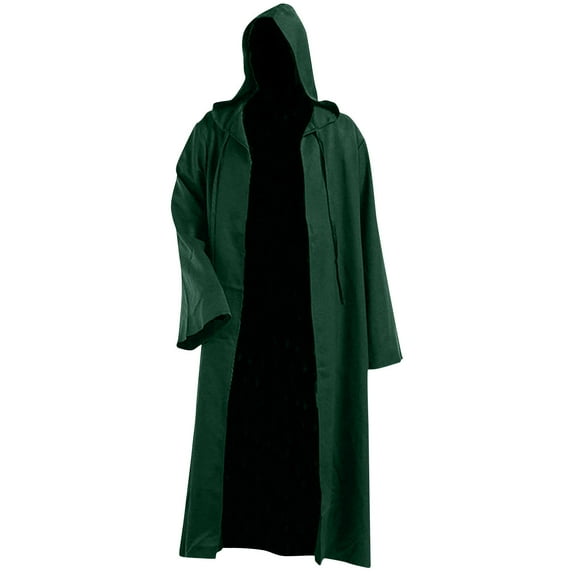 ZQUUVOU Adult Halloween Theme Tunic Hooded Robe Men Knight Cloak Fancy Cool Role Play Clothes Cape Coat Green
