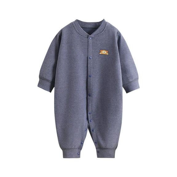 ZQUUVOU Baby Boys Girls Sleepwear Cute Bear Printed Striped Jumpsuit Long Sleeve Zip Up Romper Winter Newborn Children Warm Pajamas Navy