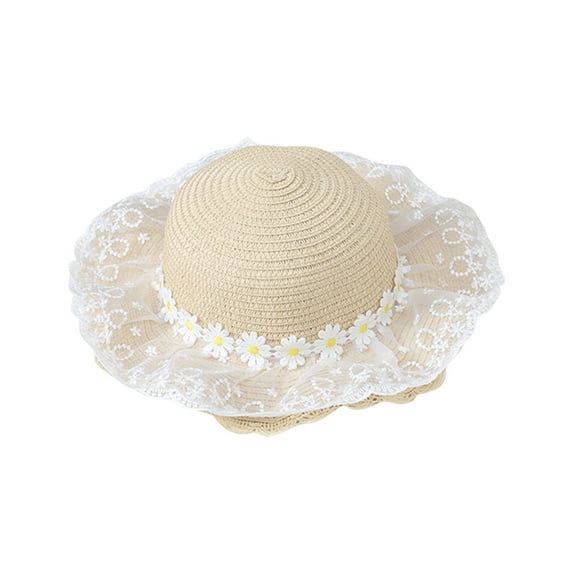 ZQUUVOU Baby Girl Straw Hat Beach Hats with Bowknot Lace Packable Foldable Wide Brim Sun Protection Hats for Kids Travel Beige