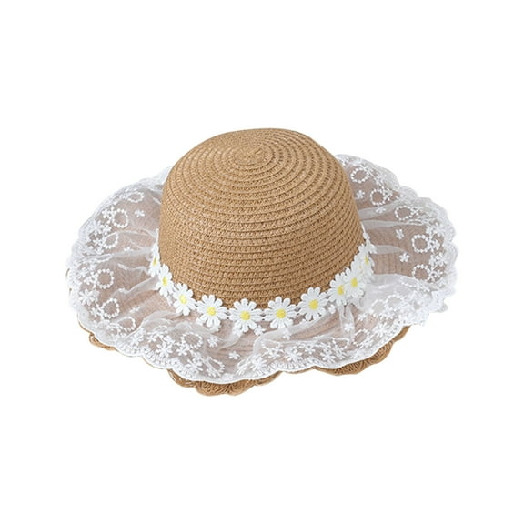 ZQUUVOU Baby Girl Straw Hat Beach Hats with Bowknot Lace Packable Foldable Wide Brim Sun Protection Hats for Kids Travel Khaki