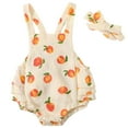 thumbnail image 1 of ZQUUVOU Baby Girls Sleeveless Romper Cotton Double Layer Pleated Onesies Peach Printed Romper with Headband Set Outfits Yellow, 1 of 9
