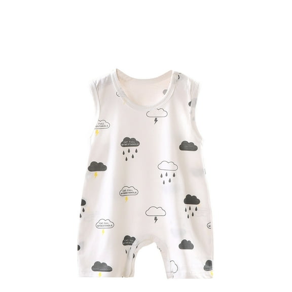 ZQUUVOU Baby Newborn Sleeveless Romper Cute Printed Onesies Cotton Soft Sleep and Play Outfits for Boys Girls Infant White D