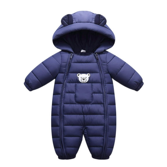 ZQUUVOU Baby Newborn Winter Snowsuits Long Sleeve Cute Bear Down Jacket with Ears Thicken Warm Jumpsuit Coat foe Boys and Girls Dark Blue