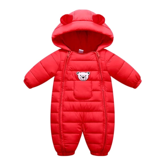ZQUUVOU Baby Newborn Winter Snowsuits Long Sleeve Cute Bear Down Jacket with Ears Thicken Warm Jumpsuit Coat foe Boys and Girls Red