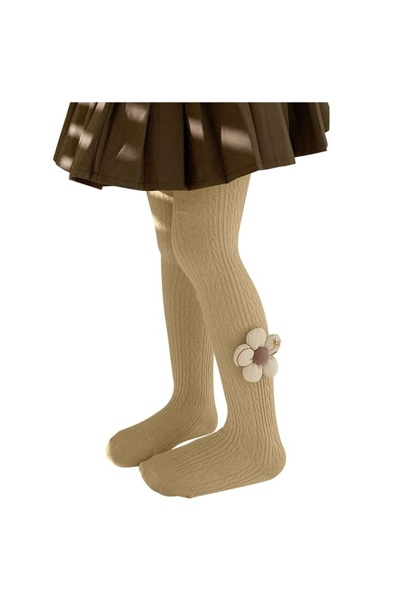 Baby Toddler Girls Cable Knit Stockings Flower Tights Stockings Seamles Soft Cotton Stockings Pantyhose Yellow