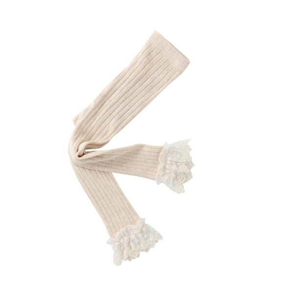 ZQUUVOU Baby Toddler Girls Pantyhose Ribbed Knit Ankle Leggings Lace Ruffle Footless Tight Cotton Winter Pantyhose Stockings Khaki A