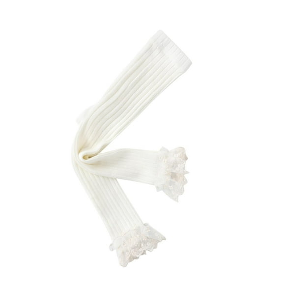ZQUUVOU Baby Toddler Girls Pantyhose Ribbed Knit Ankle Leggings Lace Ruffle Footless Tight Cotton Winter Pantyhose Stockings White B