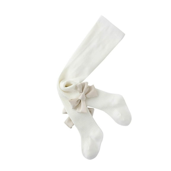 ZQUUVOU Baby Toddler Girls Pantyhose Ribbed Knit Bow Tights Kids Cotton Winter Pantyhose Stockings White