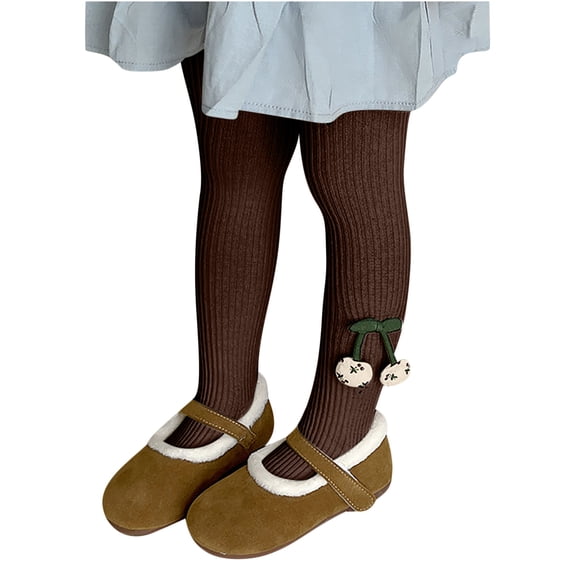 ZQUUVOU Baby Toddler Girls Ribbed Knit Stockings Cherry Cute Tights Stockings Seamles Soft Cotton Stockings Pantyhose Coffee