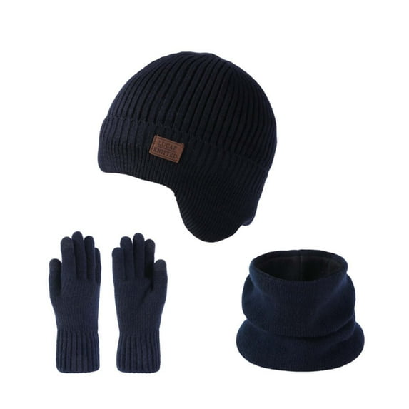ZQUUVOU Beanie Neck Warmer Gloves 3 Piece Set for Women Men Unisex Solid Color Thermal Winter Outdoor Sports Accessory Navy