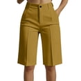 thumbnail image 1 of ZQUUVOU Bermuda Shorts for Women Summer Dressy Casual Solid High Waist Wide Leg Shorts with Pockets Office Work Wear Yellow, 1 of 9