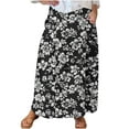 thumbnail image 1 of ZQUUVOU Boho Midi Skirt for Women Stretchy Waistband with Pockets Smocked Printed Comfortable Work Casual Skirt Black, 1 of 5