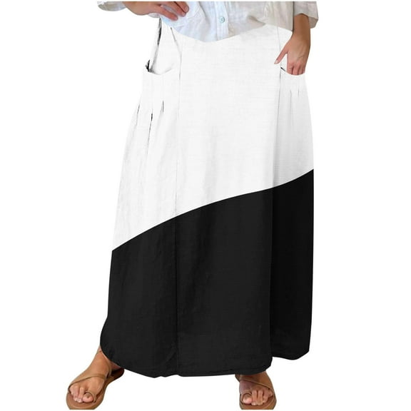 ZQUUVOU Boho Midi Skirt for Women Stretchy Waistband with Pockets Smocked Printed Comfortable Work Casual Skirt Black