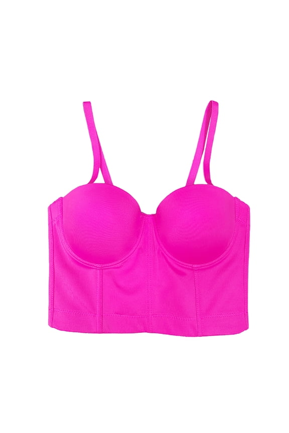 Boned Bustier Top for Women Inner Outer Camisole Waist Adjustable Strap Trainer Tummy Control Corset Shapewear Hot Pink