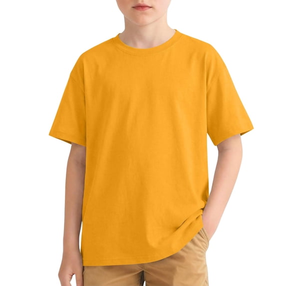 ZQUUVOU Boys Girls Cotton Tee Drop Shoulder Solid Summer Crewneck Loose Fit Casual Short Sleeve Top Basic Tees 3-13 Years Orange