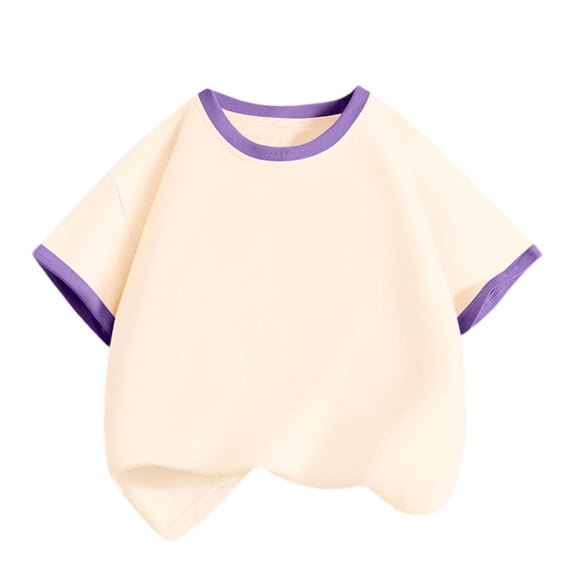 ZQUUVOU Boys Girls Oversized Cotton T Shirt Contrast Trim Loose Fit Crewneck Casual Short Sleeve Casual Basic Tees Purple