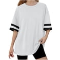 thumbnail image 1 of ZQUUVOU Boys Girls Oversized T Shirts Striped Short Sleeve Spring Summer Loose Fit Crewneck Casual Top Tees 5-15 Years White, 1 of 8