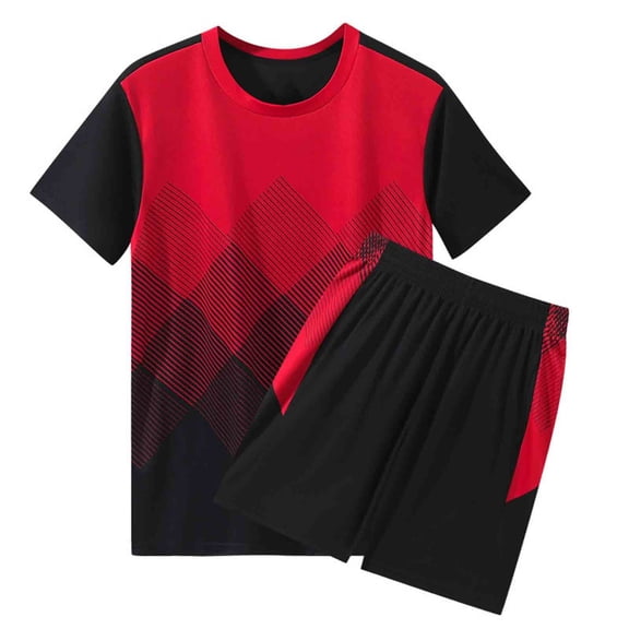 ZQUUVOU Boys Girls Sport 2 Piece Set Short Sleeve Graphic Tee and Stretch Pocket Shorts Breathable Matching Outfit Red