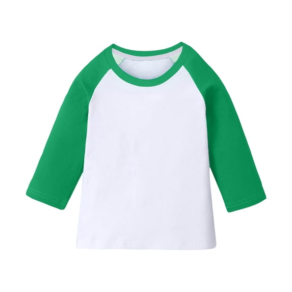 ZQUUVOU Boys Girls T Shirts 3/4 Raglan Sleeves Shirts Solid Crewneck Top Casual Pullover Color Block Tops Baseball Tees Green