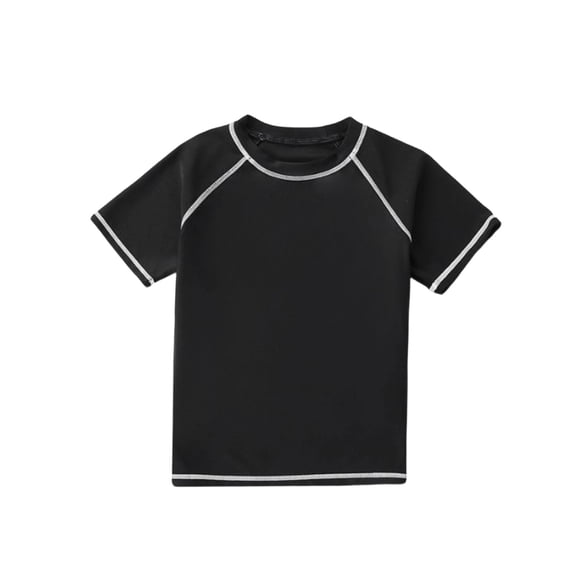 ZQUUVOU Boys Rash Guard Sun Protection Short Sleeve Top Solid Quick Dry UPF 50+ Lightweight Breathable Outdoor Sport Shirt Black