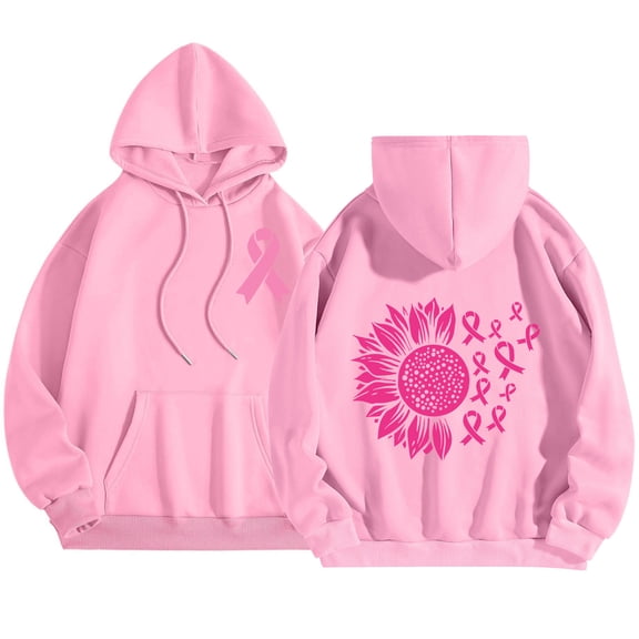 ZQUUVOU Breast Cancer Awareness Sweatshirts for Women Oversized Hoodies with Pocket Pink Ribbon Print Long Sleeve Gifts Sweatshirt Pink A