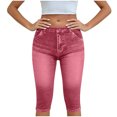 thumbnail image 1 of ZQUUVOU Capri Jeans for Women Pull On Jeggings High Elastic Breathable Tummy Control Yoga Pants Capri Leggings with Pockets Watermelon Red, 1 of 5