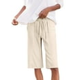 thumbnail image 1 of ZQUUVOU Capri Pants for Women Cotton Linen Cropped Pants Drawstring Waist with Pockets Comfortable Casual Shorts Khaki, 1 of 5