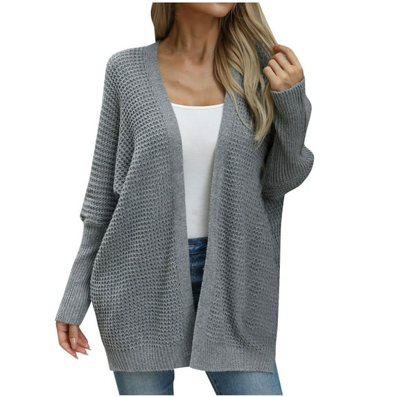 ZQUUVOU Cardigan Sweaters for Women Tops Solid Color Loose Knitted Long Sleeve Open Front Coat Dark Gray