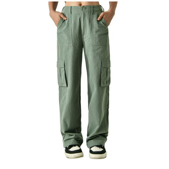 ZQUUVOU Cargo Pants for Women Fashion Loose Casual Multi Pocket Workwear Trousers Comfortable Street Style Pants Green