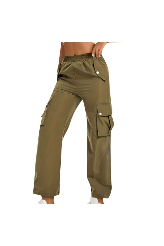 Cargo Pants for Women Panel Pocket Button Front Pants Solid Workwear Trousers Casual Comfortable Daily Wear Olive Green