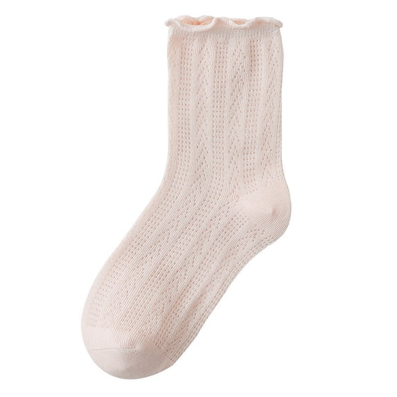 ZQUUVOU Children's Ankle Socks Fall Thin Socks Ruffle Socks Solid Color Cotton Socks Kids Toddler Mesh Solid Crew Socks Pink