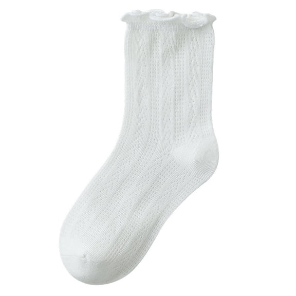 ZQUUVOU Children's Ankle Socks Fall Thin Socks Ruffle Socks Solid Color Cotton Socks Kids Toddler Mesh Solid Crew Socks White