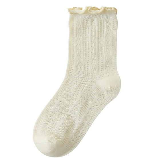 ZQUUVOU Children's Ankle Socks Fall Thin Socks Ruffle Socks Solid Color Cotton Socks Kids Toddler Mesh Solid Crew Socks Yellow